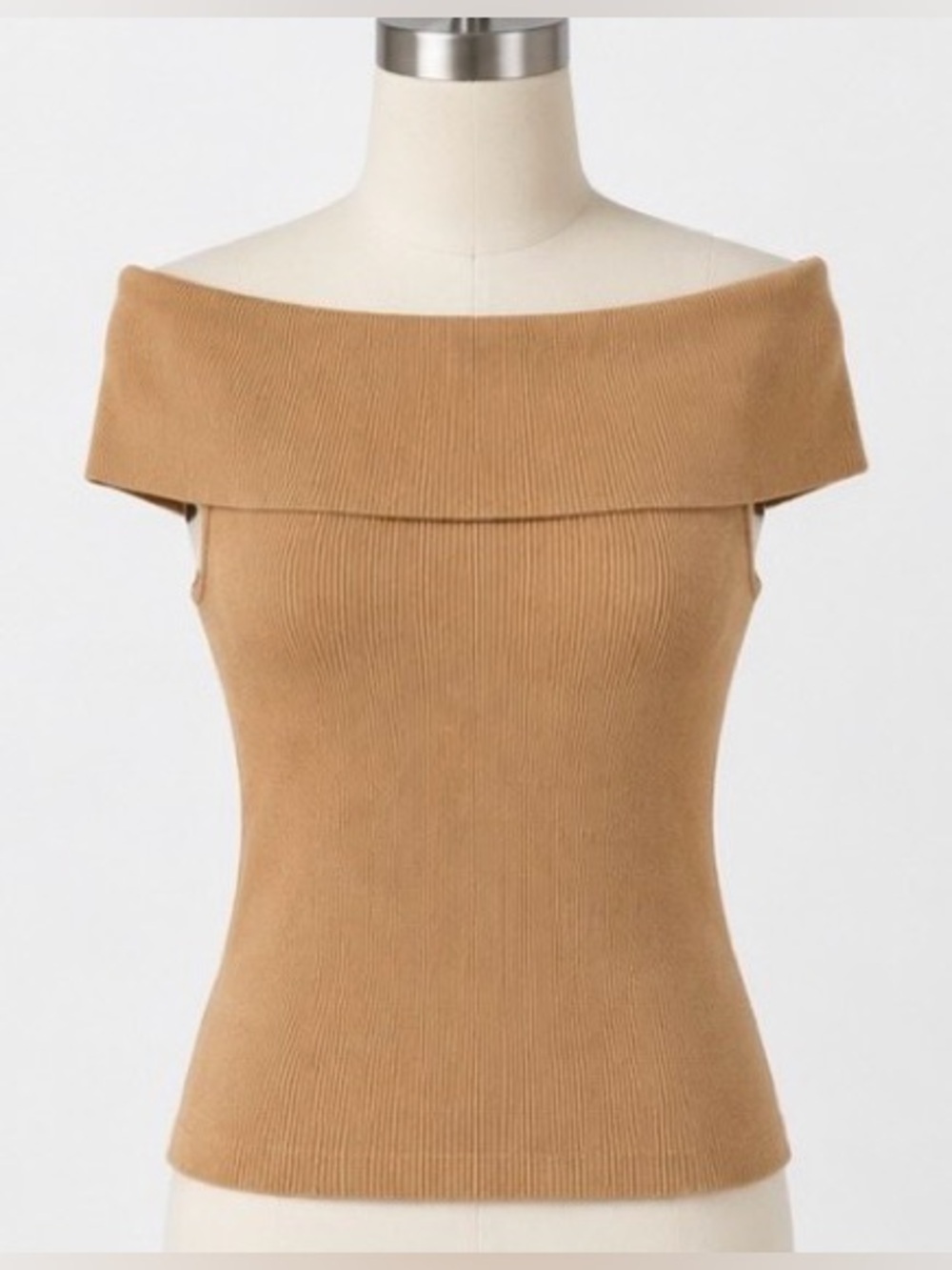 [Arden B.] Camel Ribbed Off Shoulder Knit Top Size L